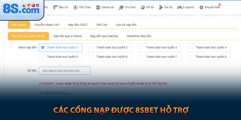 Hướng Dẫn Nạp Tiền 8s Cho Người Chơi Mới Đầy Đủ Nhất 7 Các cổng nạp tiền 8sbet được hỗ trợ