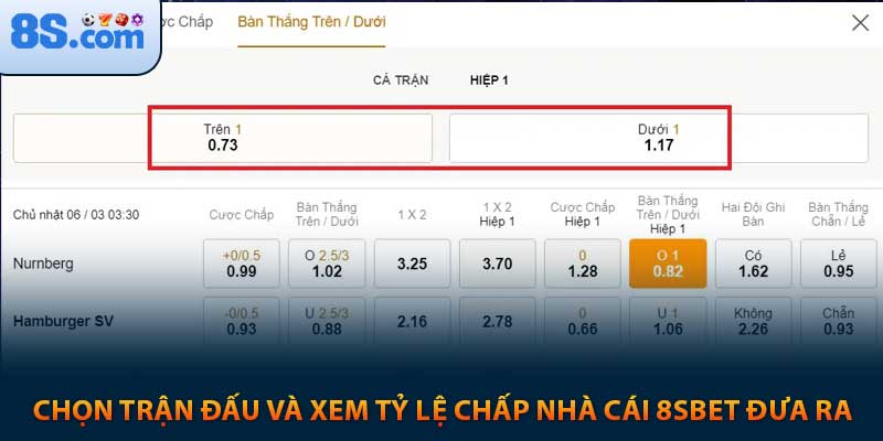 Kinh Nghiệm Chơi Cá Cược Chấp Châu Á Tại 8s 2025 4 Chọn trận đấu và xem tỷ lệ chấp nhà cái 8sbet đưa ra